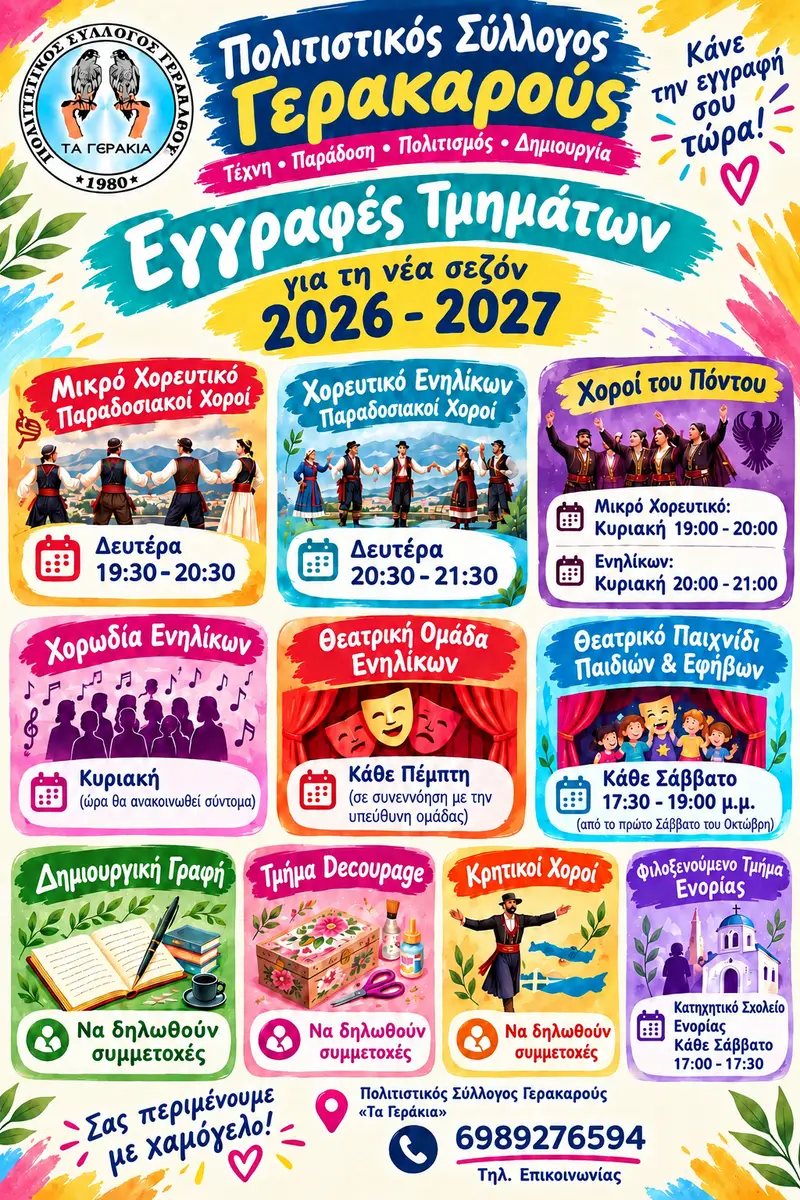 ΤΜΗΜΑΤΑ ΕΓΓΡΑΦΕΣ 2026-2027